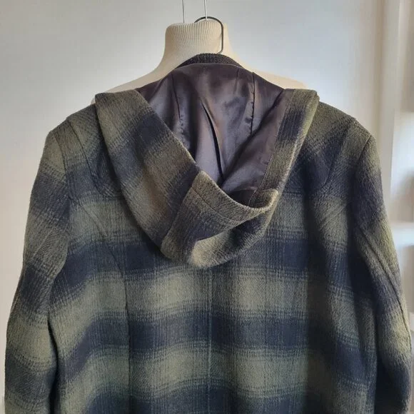 LAST CALL -Weatherproof Green Plaid Vegan Leather Mid Length Coat (Size: L) - Picture 6 of 16